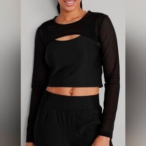 Old Navy Black Cut-Out Mesh Crop Top